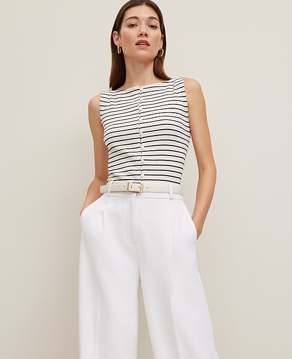 Petite Ribbed Sleeveless Button Top