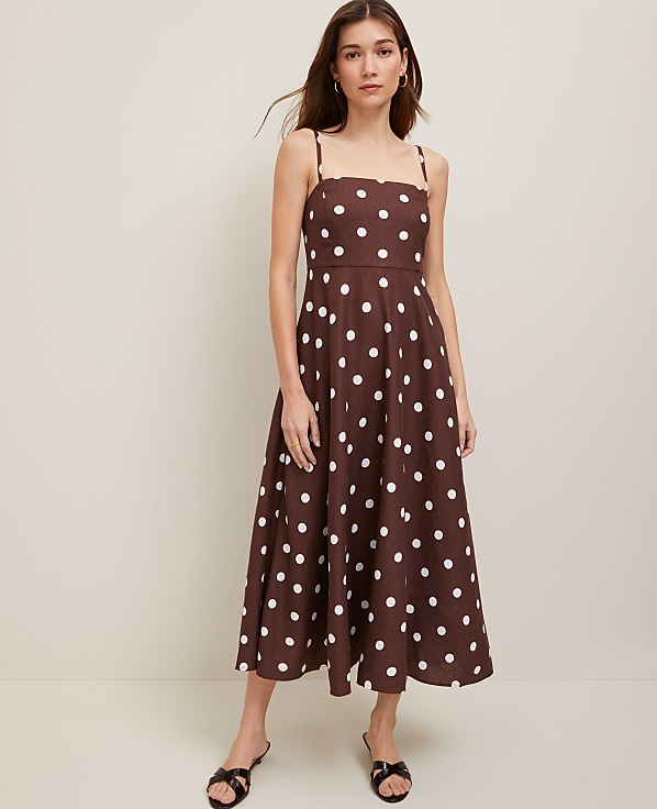 Dotted Linen Blend Midi Dress