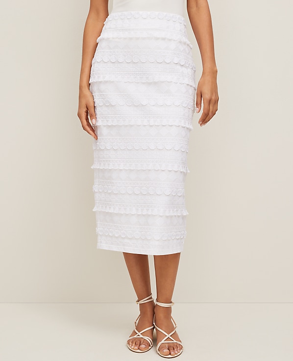Embroidered Column Midi Skirt