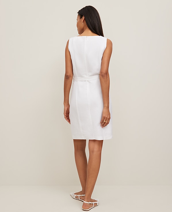 Linen Blend Square Neck Sheath Dress