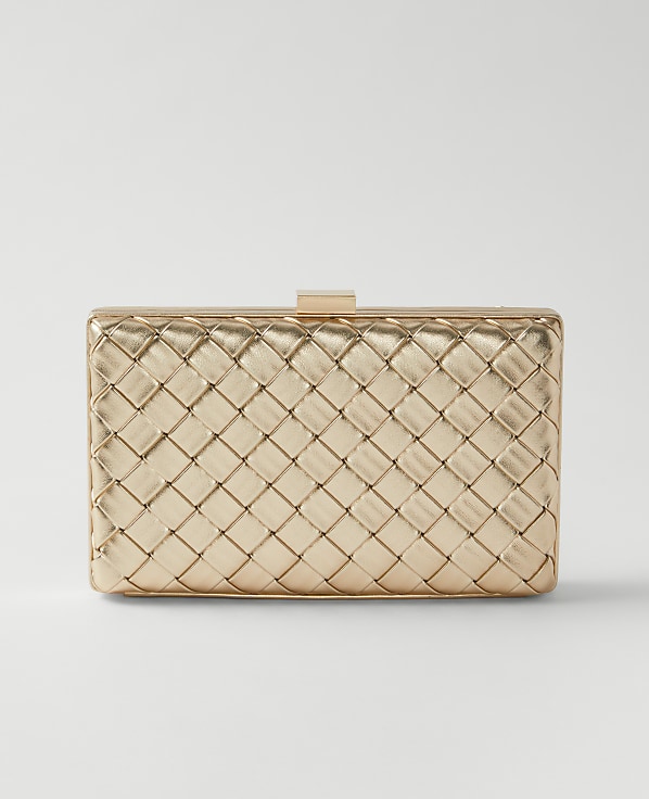 Woven Leather Metallic Hard Clutch