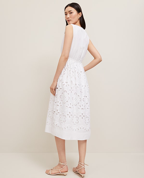 Eyelet Flare Midi Dress