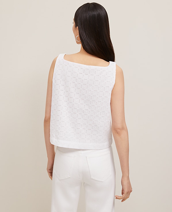 Eyelet Linen Blend Tank Top