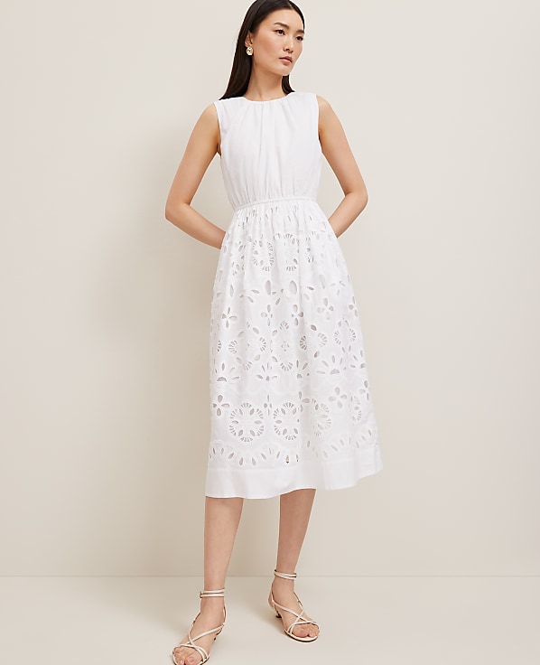 Eyelet Flare Midi Dress