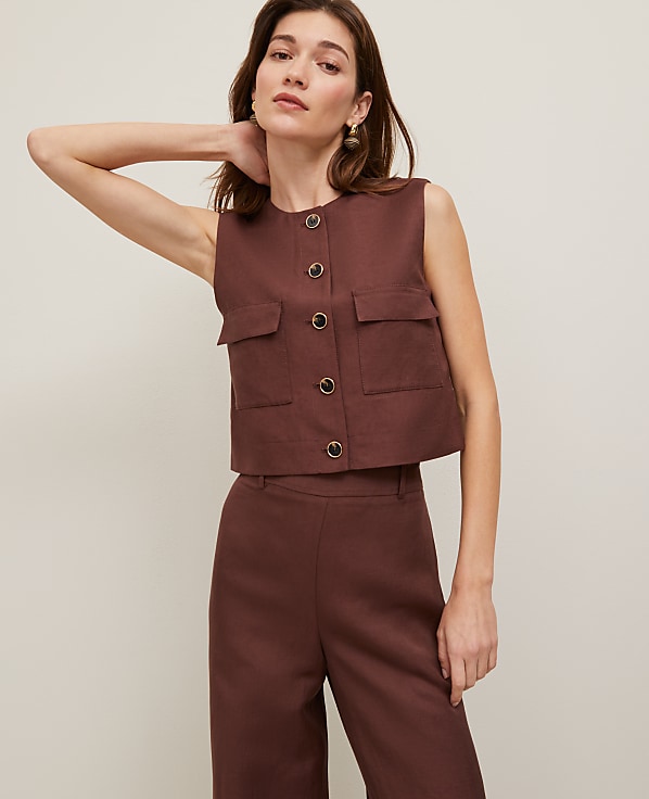 Linen Blend Patch Pocket Vest