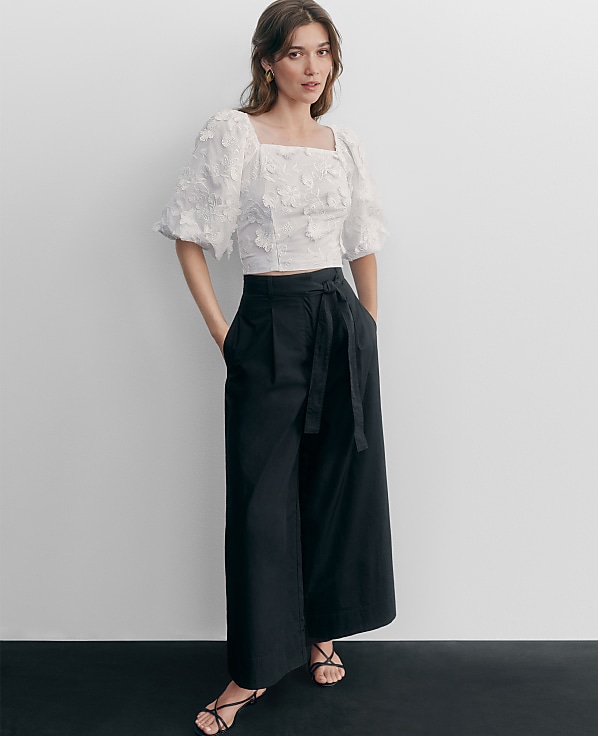 The Belted Cropped Palazzo Pant in Poplin