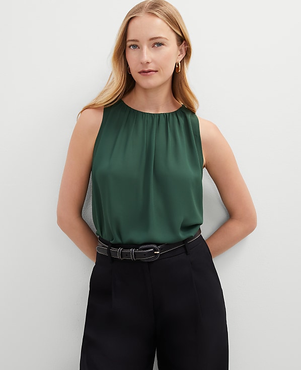Mixed Media Gathered Sleeveless Top
