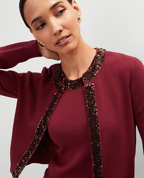 Studio Collection Sequin Trimmed Open Cardigan