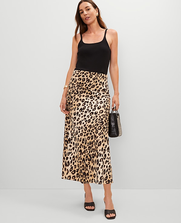 Animal Print Linen Blend Bias Slip Skirt