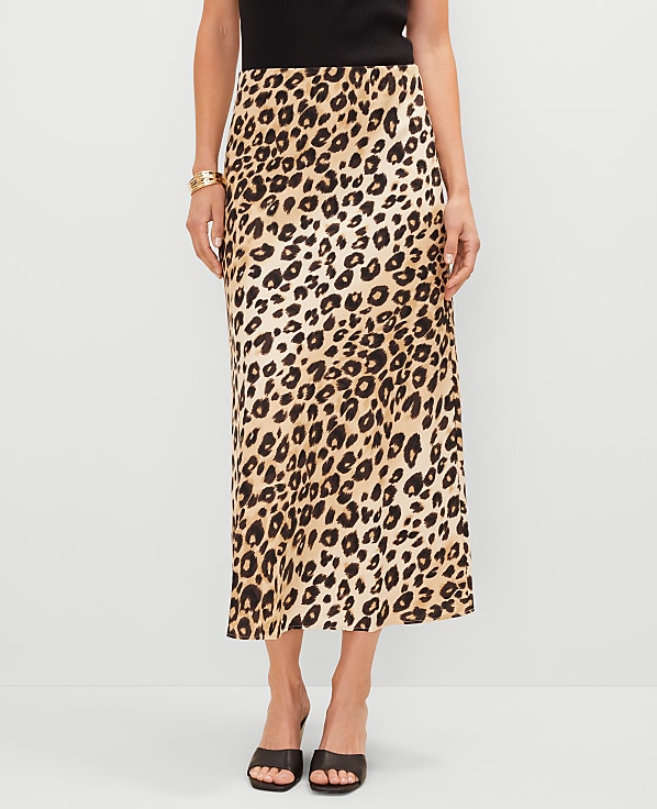 Animal Print Linen Blend Bias Slip Skirt