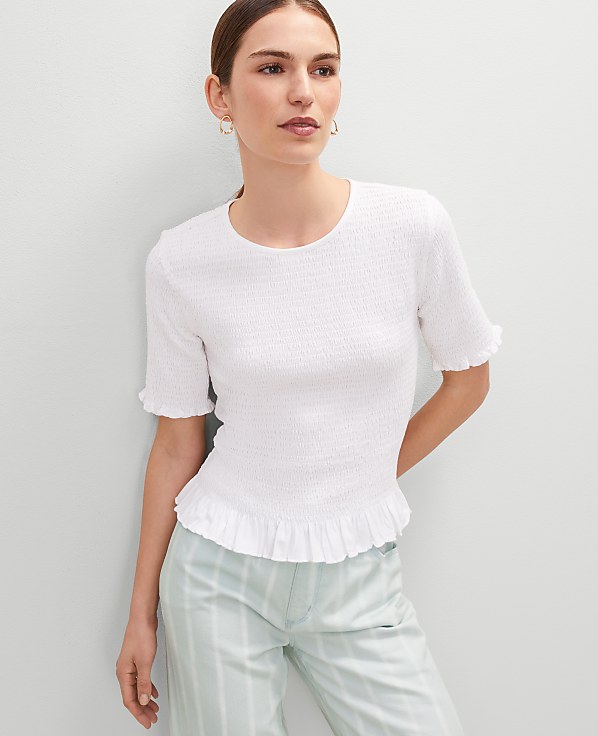 Petite Smocked Ruffle Trimmed Top