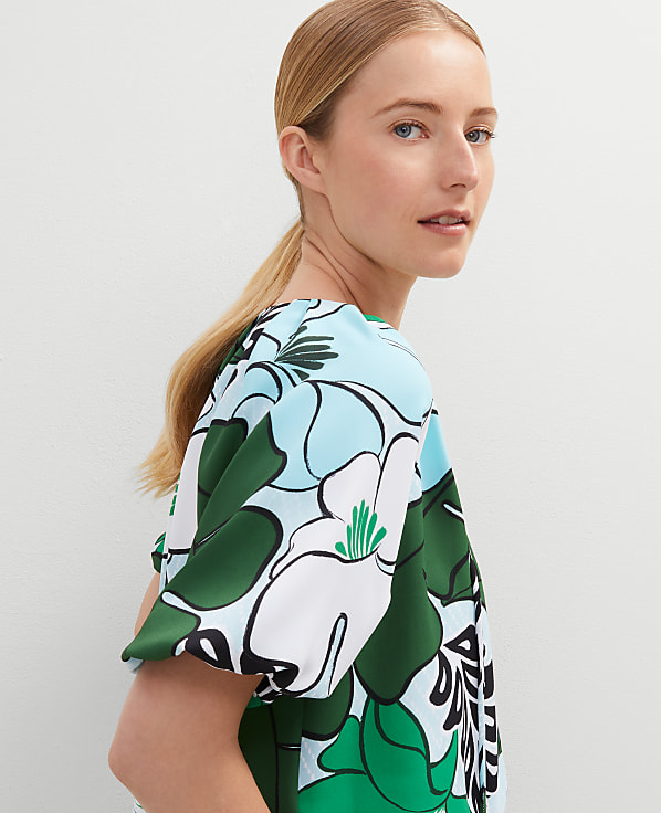 Tropical Bubble Hem Blouse