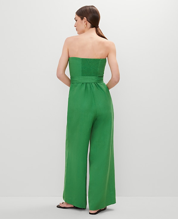 Belted Strapless Linen Blend Jumpsuit