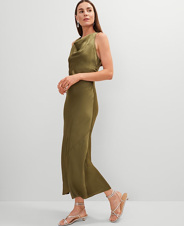 Halter Bias Satin Maxi Dress