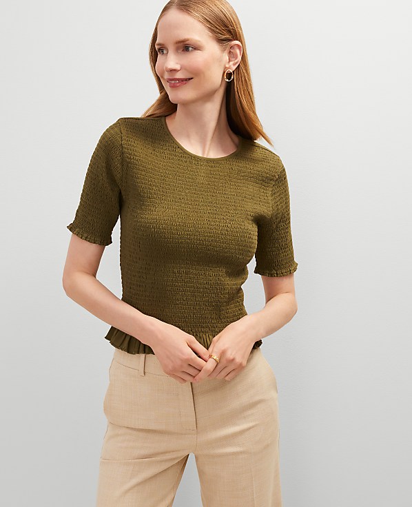Petite Smocked Ruffle Trimmed Top