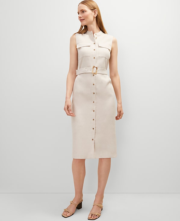 Belted Linen Blend Shirtdress
