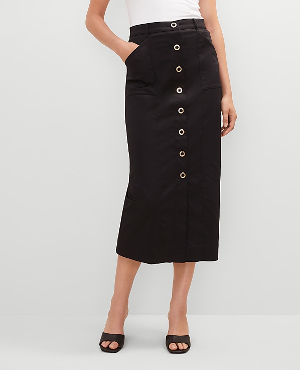 Button Front Pencil Skirt