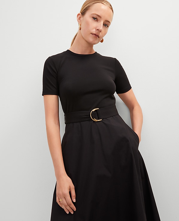 Mixed Media Flare Midi Dress