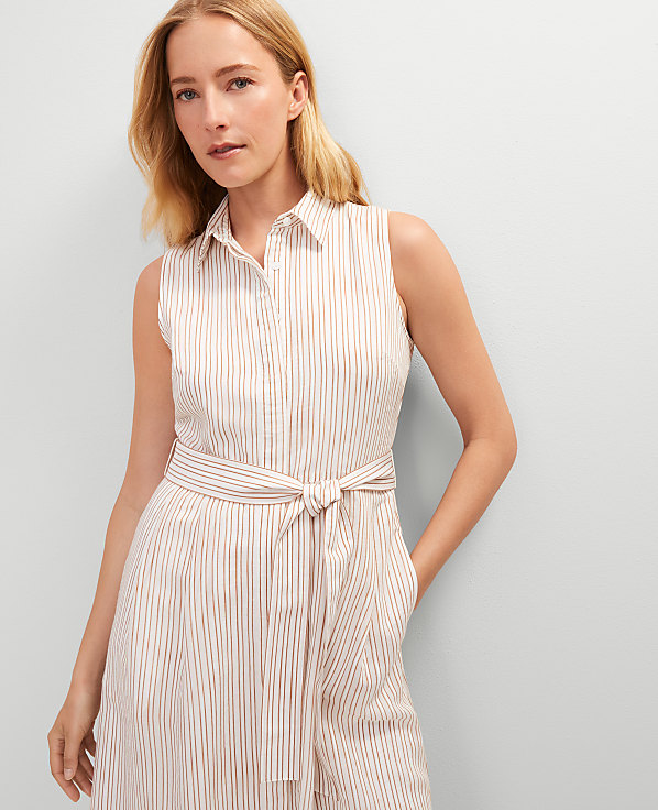 Petite Striped Flare Midi Shirtdress