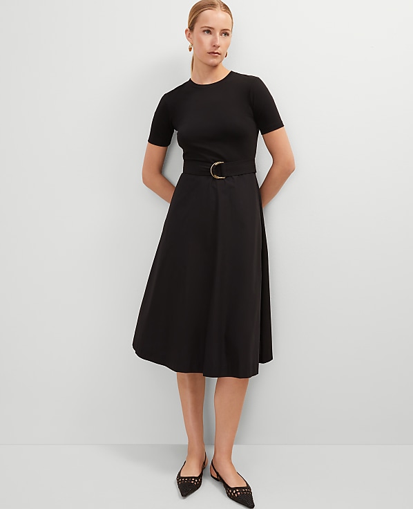 Mixed Media Flare Midi Dress
