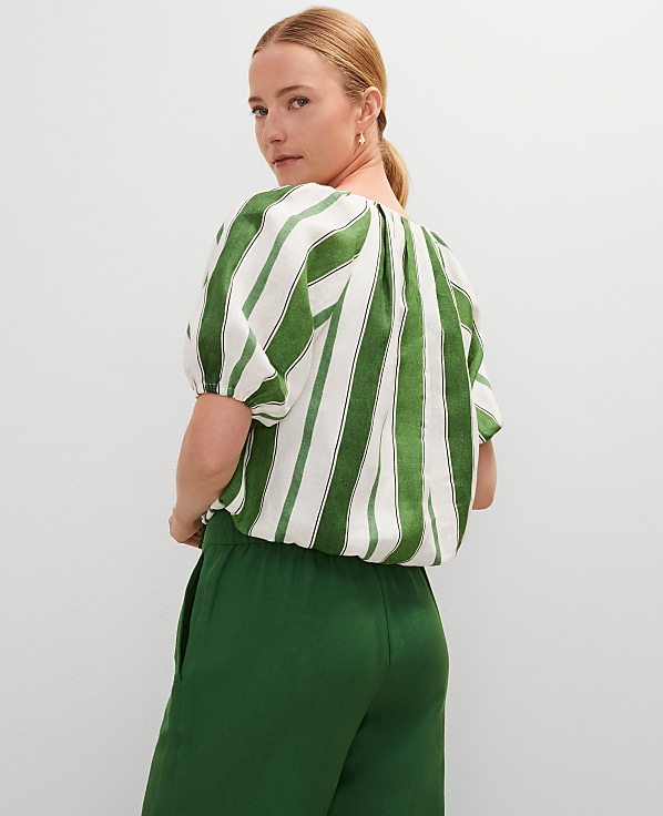 Linen Blend Bubble Hem Blouse