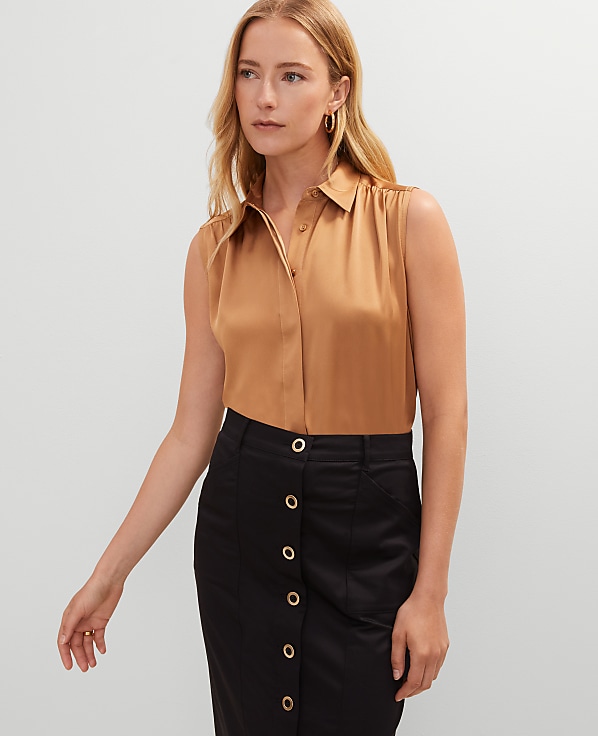 Shirred Yoke Sleeveless Shirt