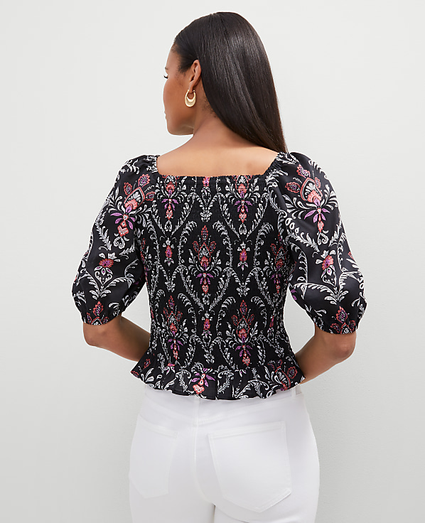 Floral Square Neck Smocked Top