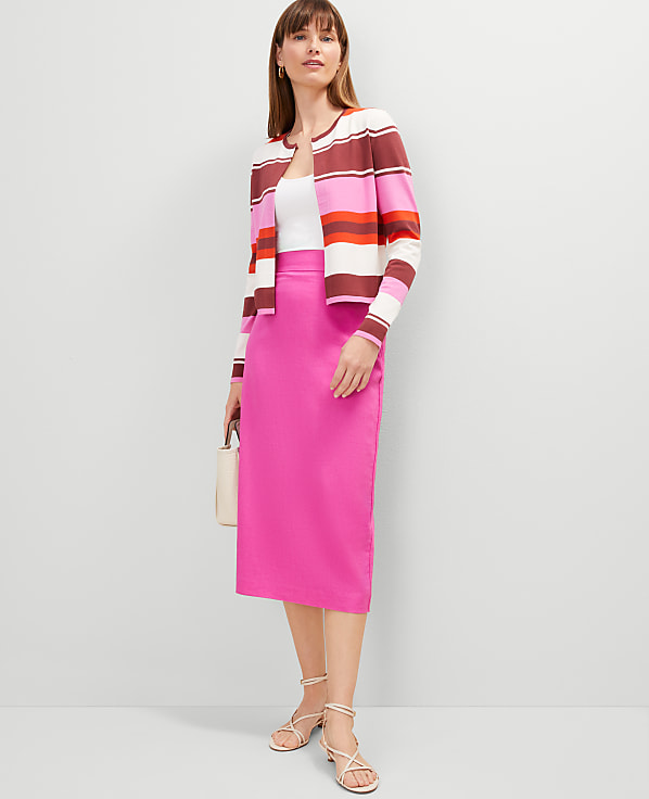 The Petite Linen Blend Clean Midi Skirt