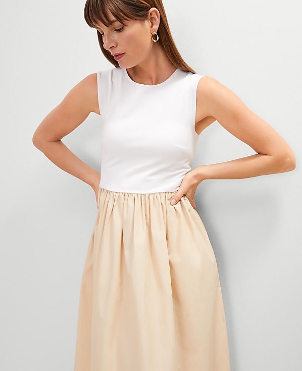 Crew Neck Mixed Media Flare Dress