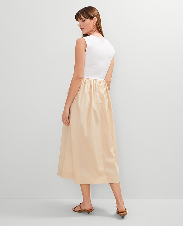 Crew Neck Mixed Media Flare Dress