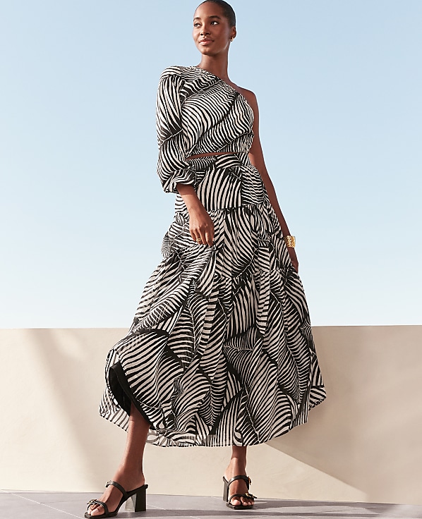Tiered Full Skirt in Palm Print