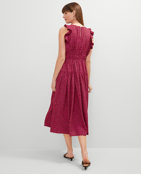 Dotted Ruffle Midi Dress