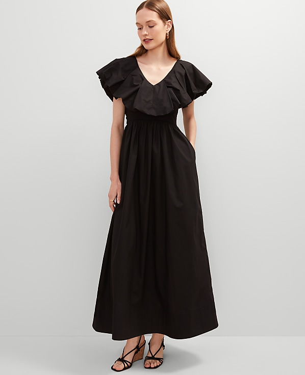 Ruffle Collar Maxi Flare Dress