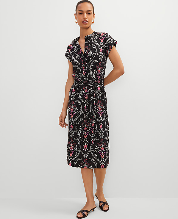 Floral Knit Belted Shirtdress