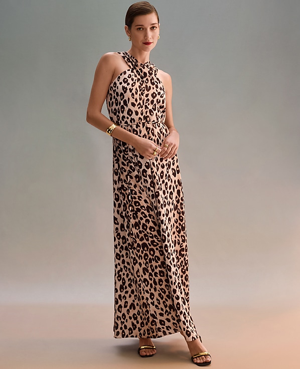 Petite Animal Print Halter Maxi Dress