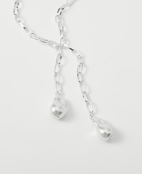 Double Pearl Lariat Necklace