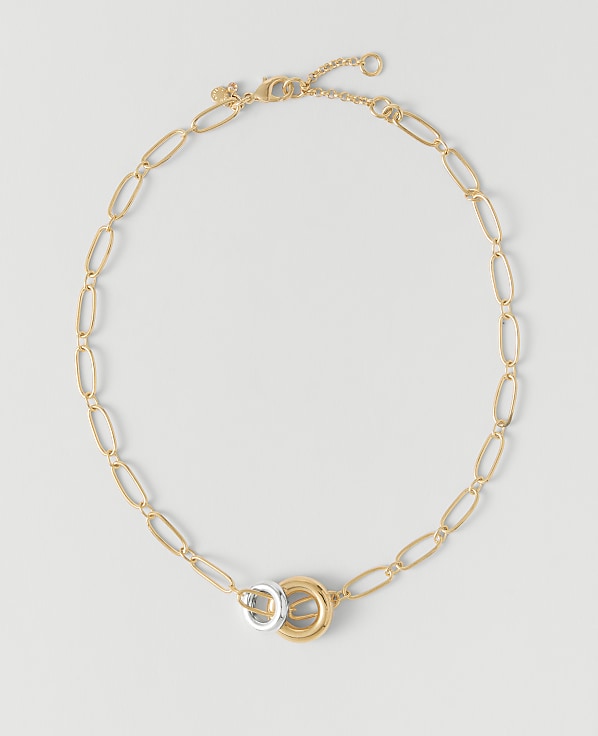 Mixed Metal Double Ring Necklace