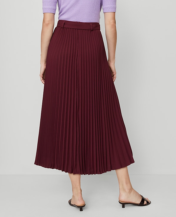 Petite Belted Pleated Midi Skirt