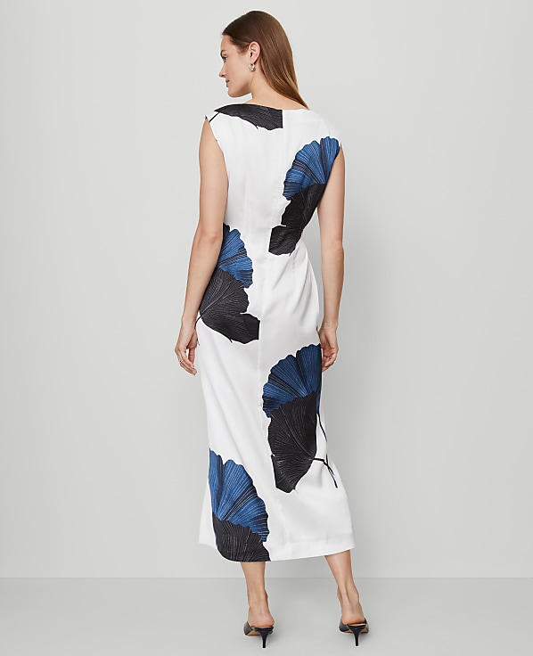 Asymmetric Floral Satin Sheath Dress