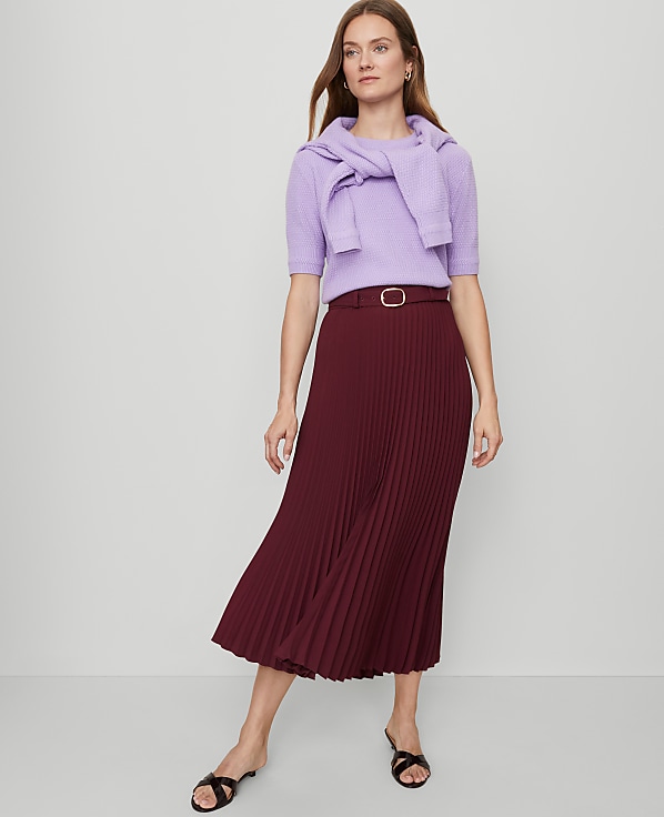 Belted Pleated Midi Skirt
