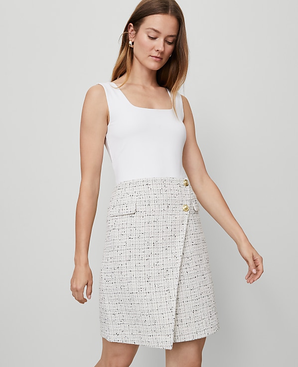 Tweed Button Wrap Skirt