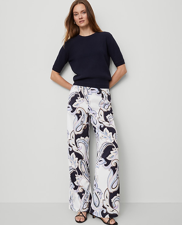 The Petite Modern Wide-Leg Trouser in Paisley Satin