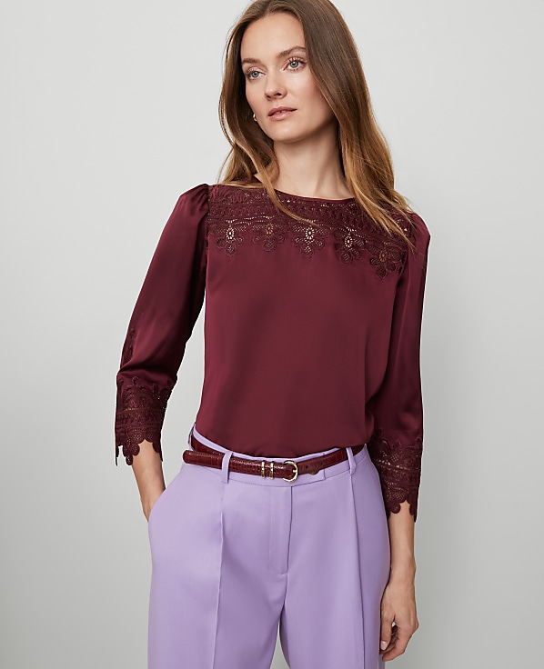 Satin Lace Trim Top