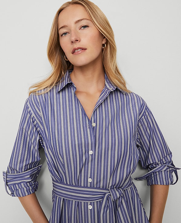 Striped Collared Midi Shirtdress