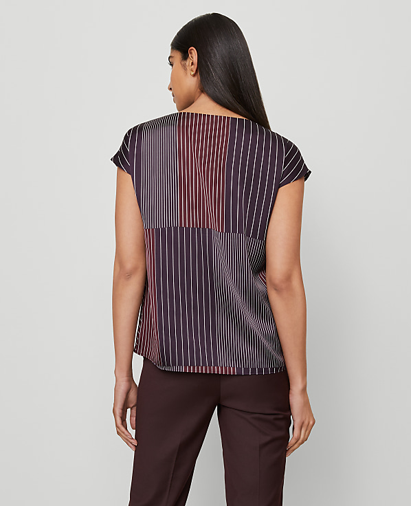 Striped Satin Cowl Neck Top
