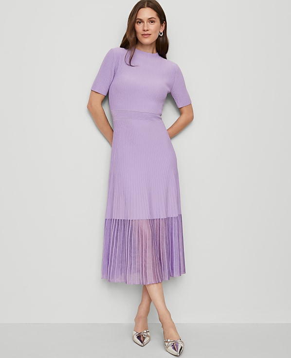 Mock Neck Mixed Media Sweater Dress