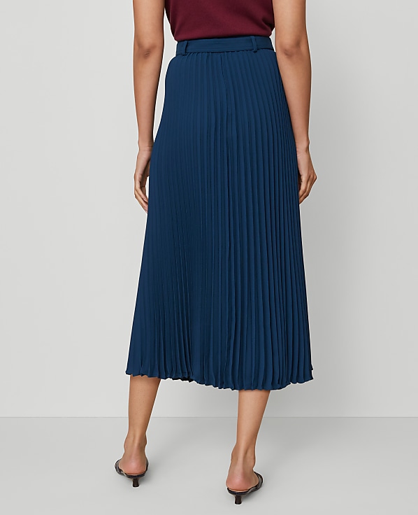 Petite Belted Pleated Midi Skirt