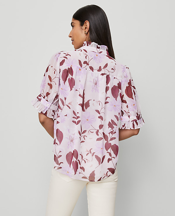 Floral Ruffle Collar Shirt