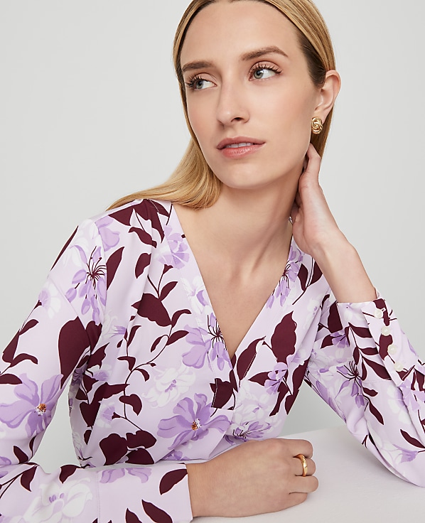 Petite Floral Mixed Media Pleat Front Top