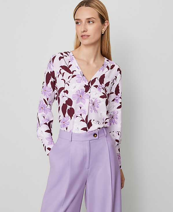 Floral Mixed Media Pleat Front Top